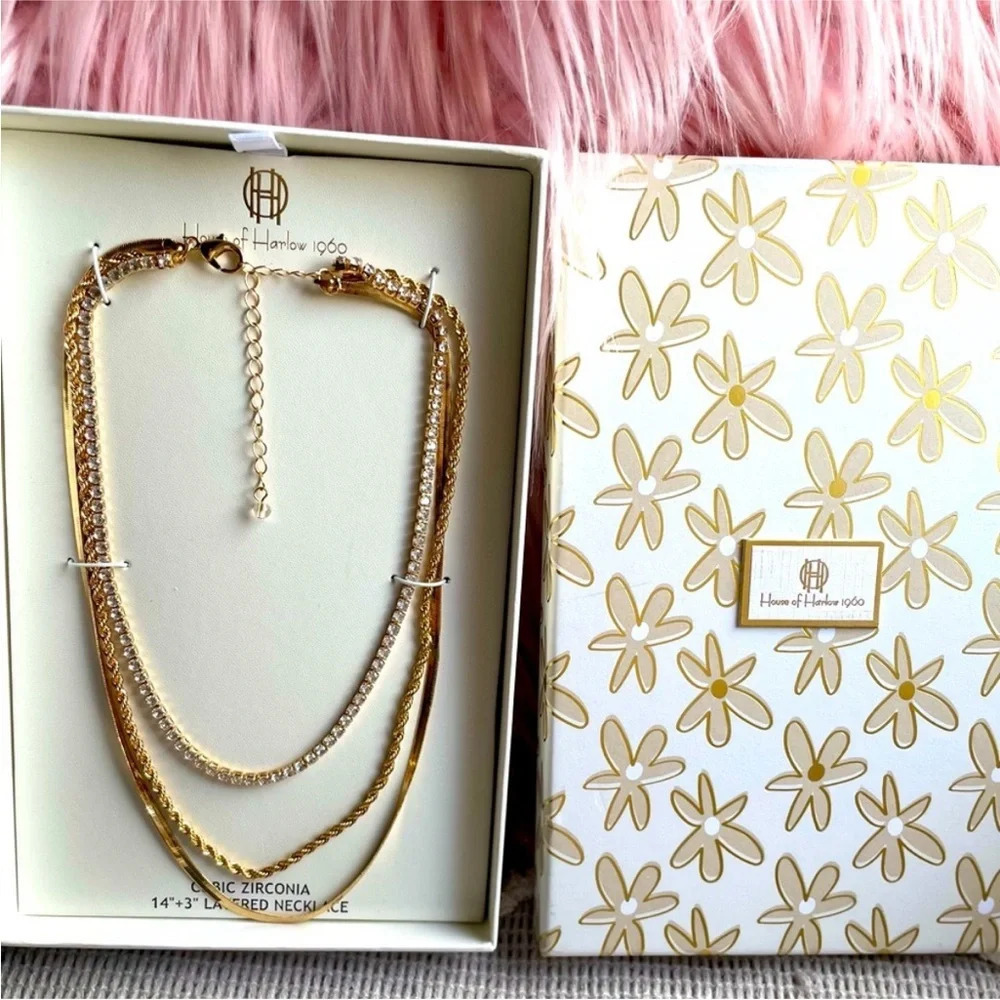 - HOUSE OF HARLOW 1960 GOLD TONE 3 IN 1 LAYERING NECKLACE 18” - Picture 10 of 16